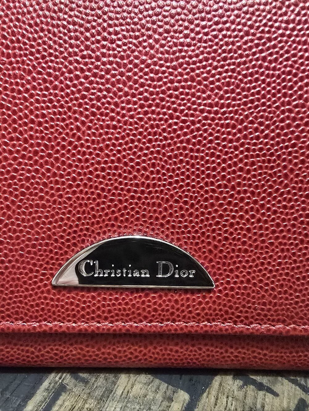 Dior Red Pebbled Leather Wallet with Silver Logo Plaque